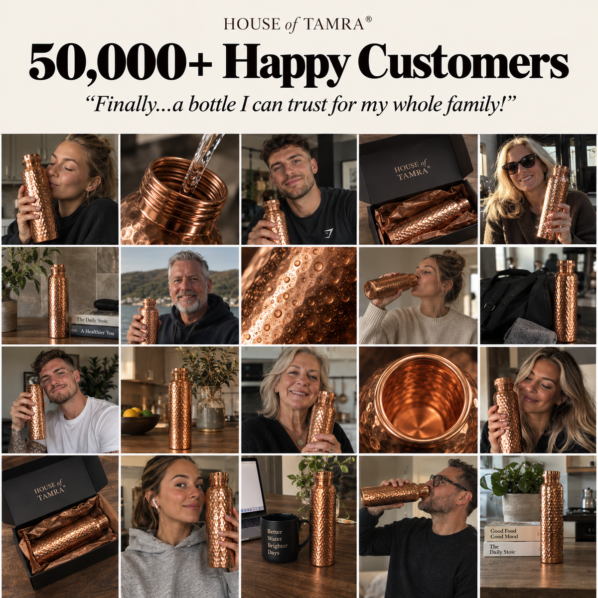 House of Tamra Pure Copper Water Bottles - V2 Hand-Hammered Edition