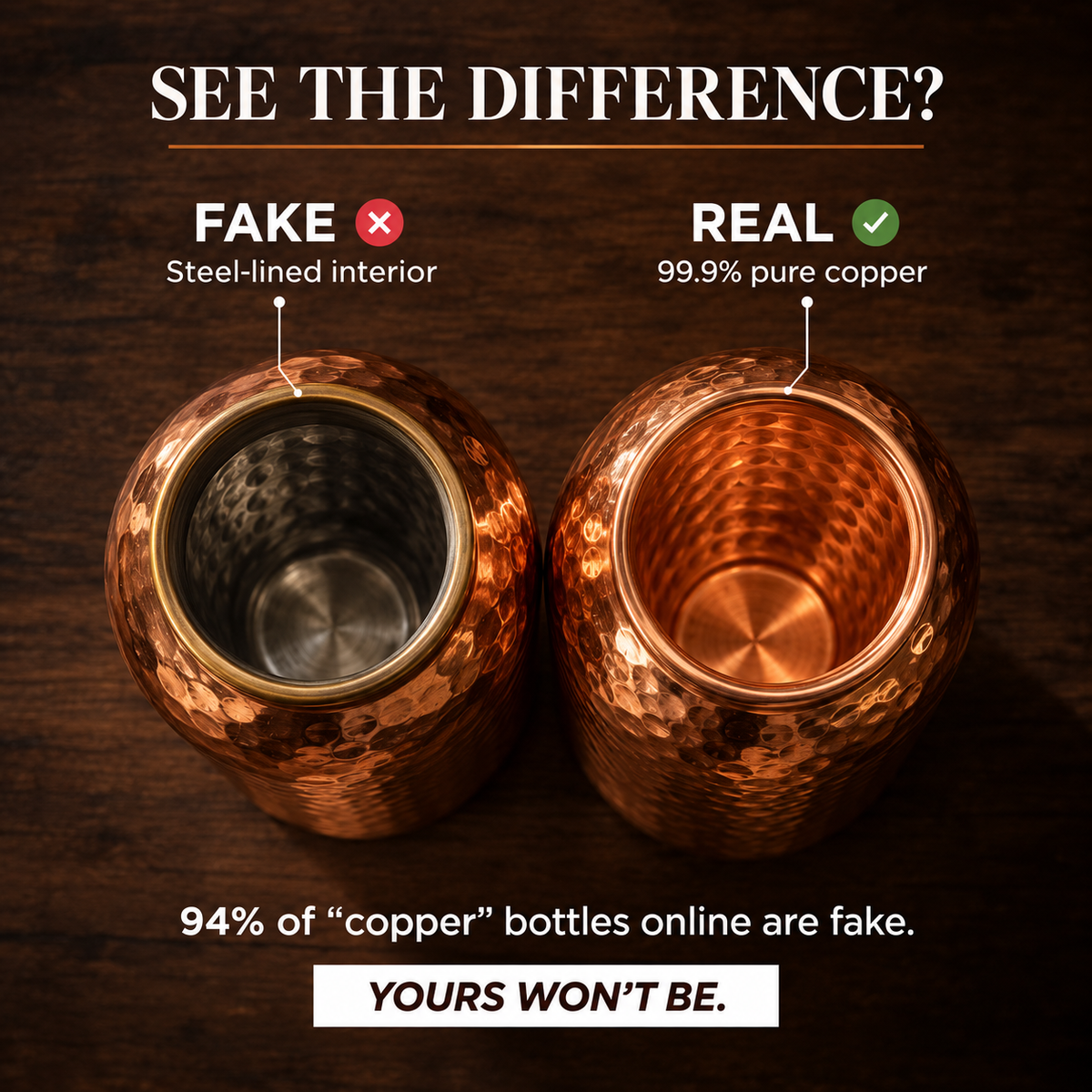 House of Tamra Pure Copper Water Bottles - V2 Hand-Hammered Edition